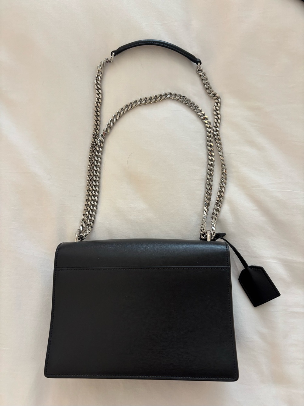 Saint Laurent Black Leather Shoulder Bag with Silver YSL Chain - Picture 3 of 12